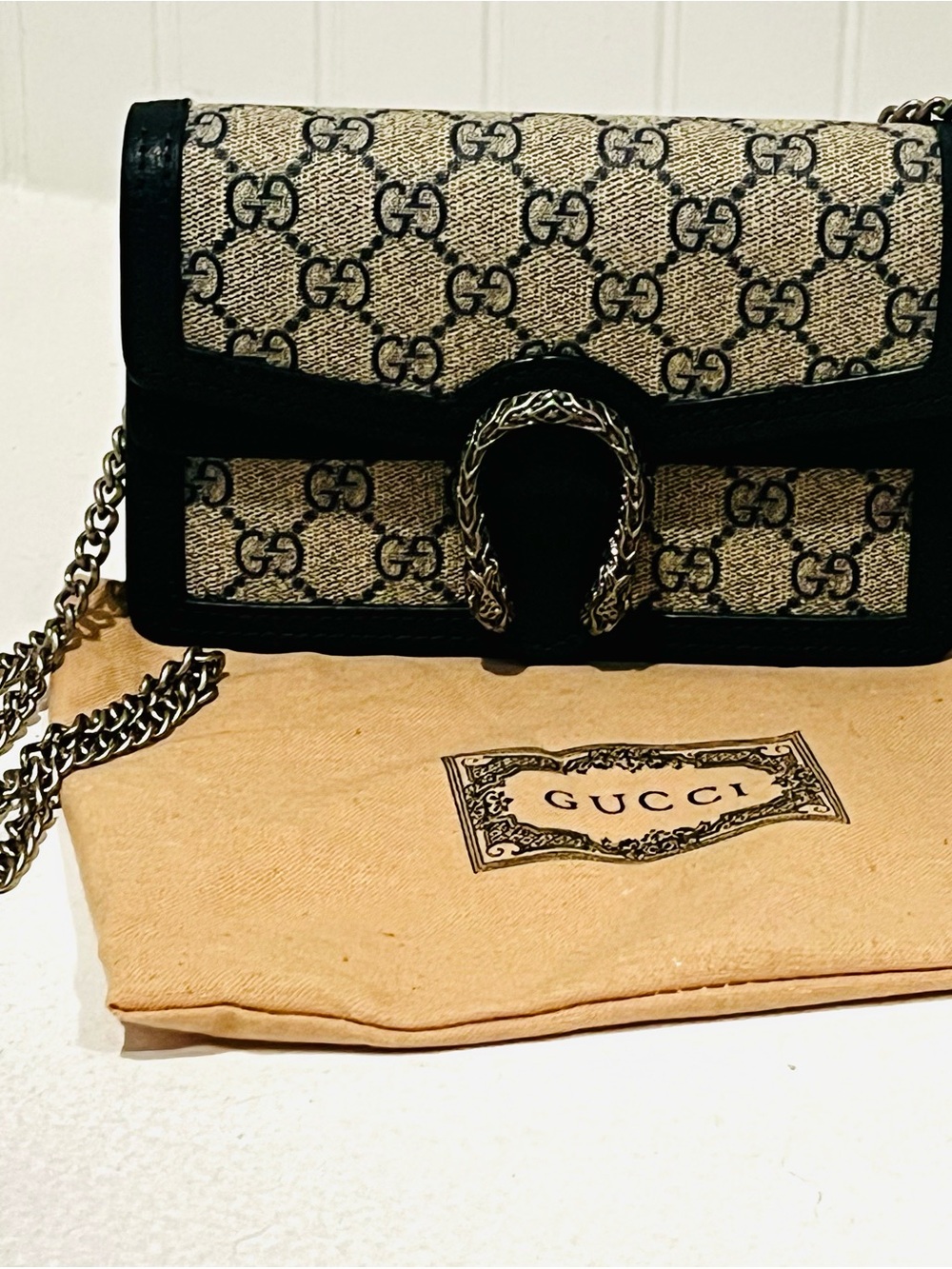 Gucci GG Supreme Dark Blue Leather Trim Dionysus Crossbody - Picture 8 of 8